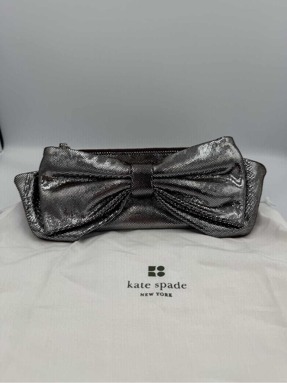 Kate Spade Becca Bow Metallic Clutch - Silver